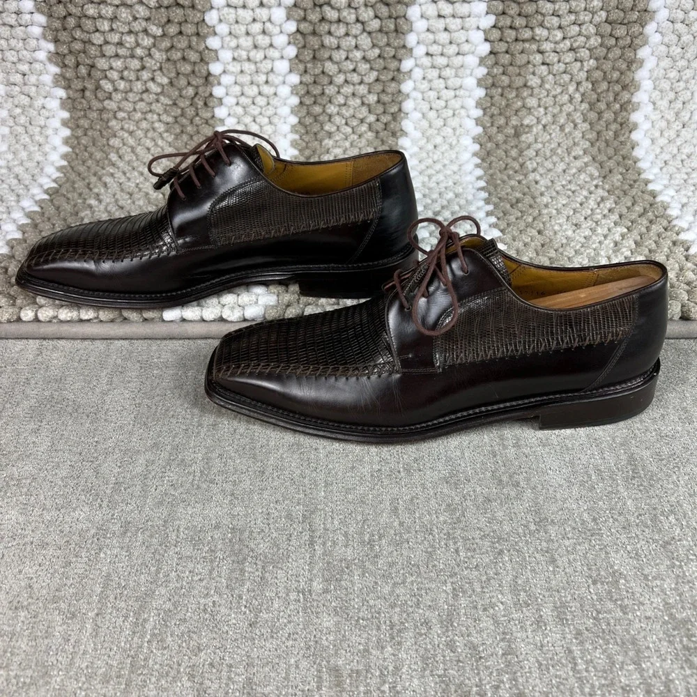 Mezlan Genuine Lizard‎ Brown Leather Oxford Dress Shoes Men's 9.5 M Square Toe